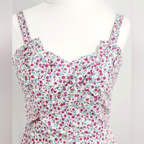 FOREVER NEW Vintage Women Playsuit Size 6 Pink Floral Sleeveless Zip Pockets - Picture 2 of 11